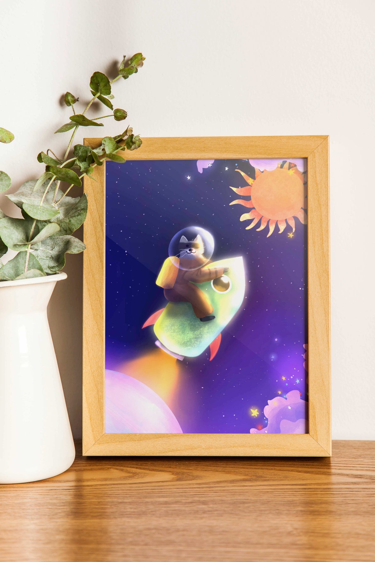 Raccoon en orbite / Affiche illustrée